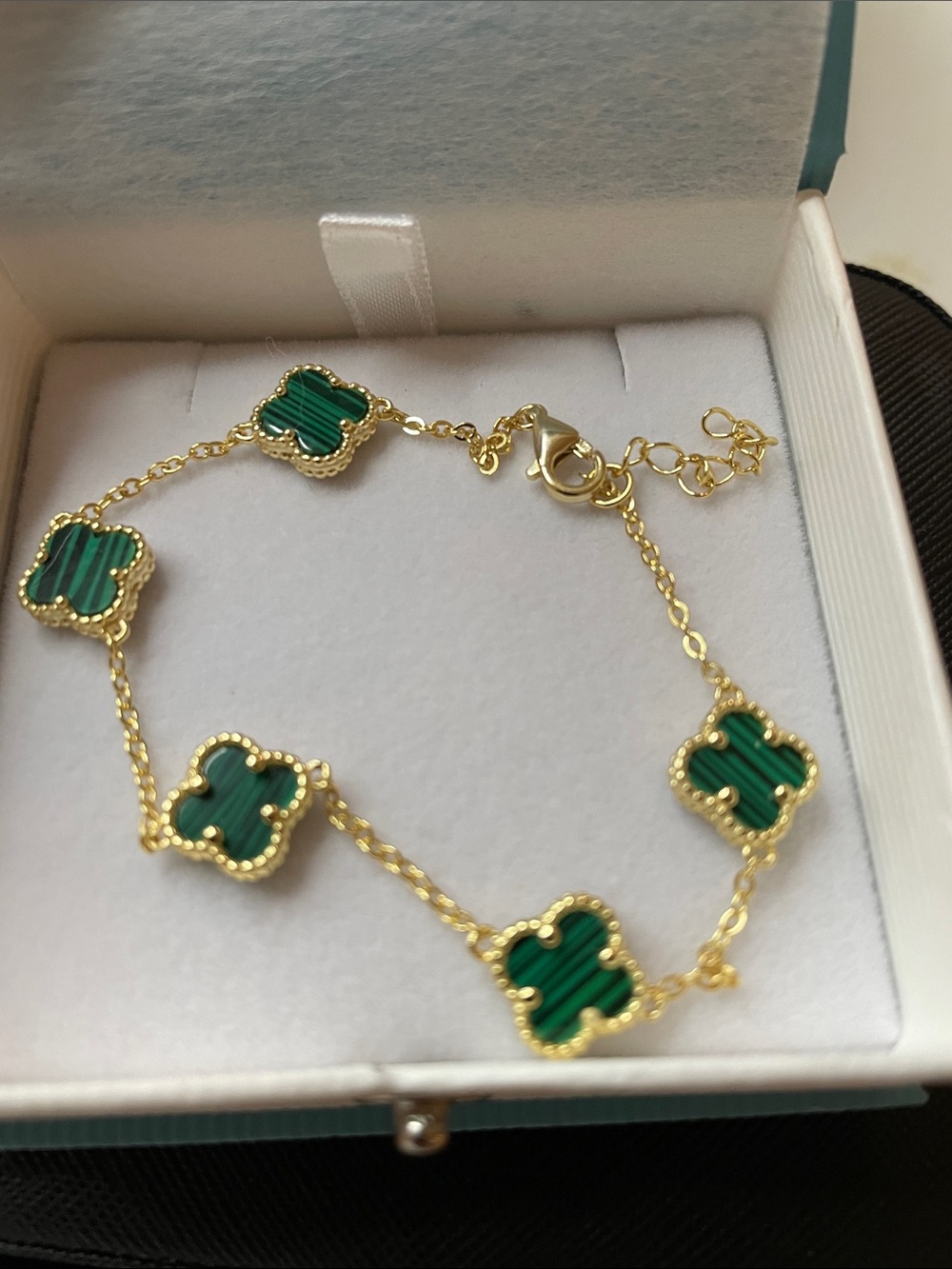 14kGold over sterling silver Bracelet with Green Clover Motifs